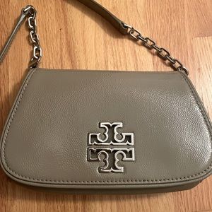 Tory Burch grey leather small cross body bag excellent condition!